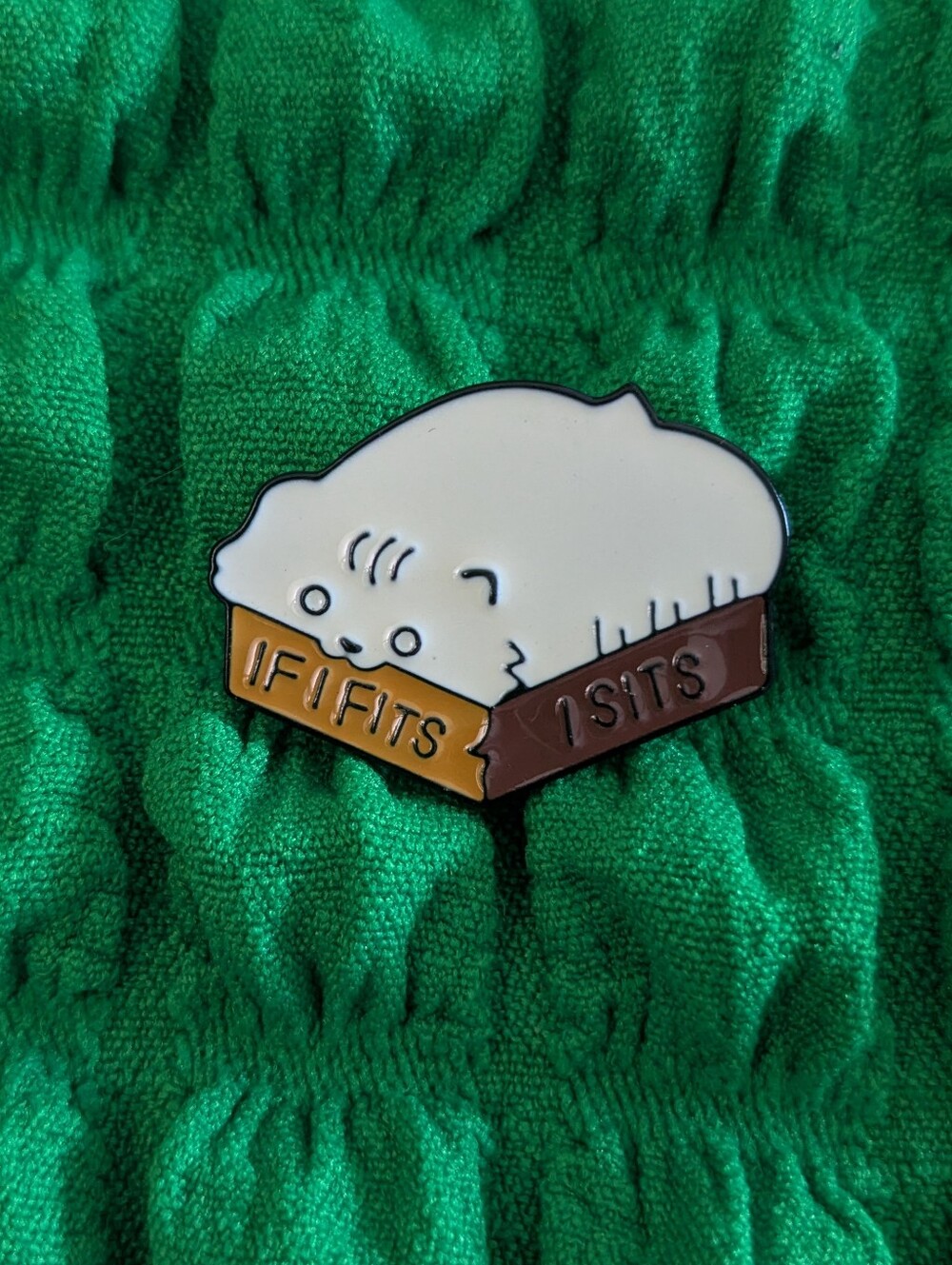 If I Fits I Sits White Cat Enamel Pin